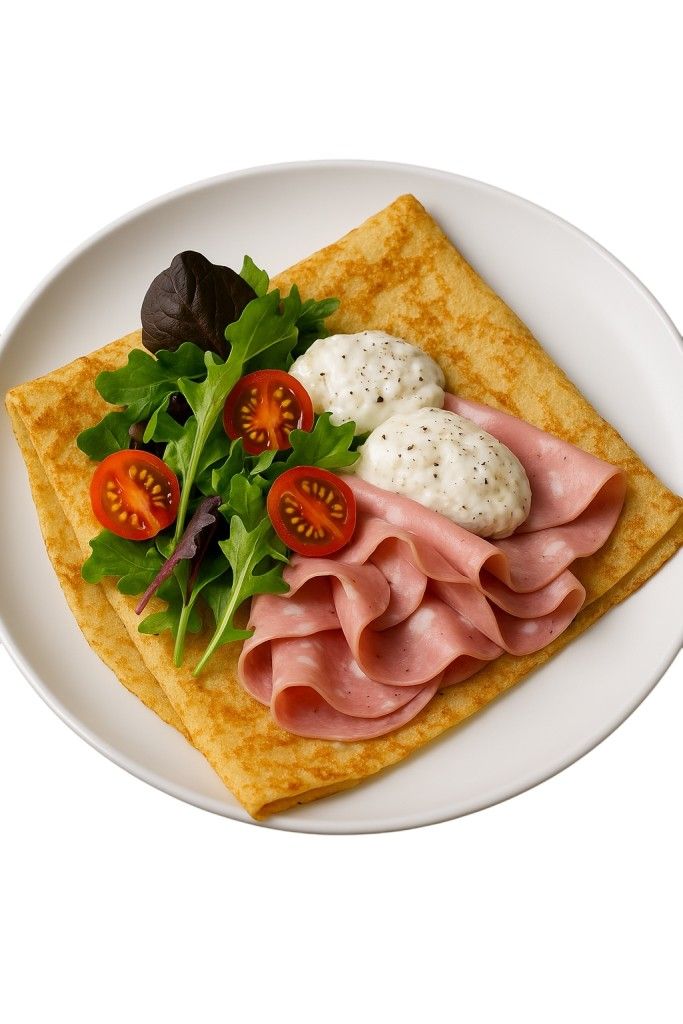 Crêpe garnie de jambon et salade